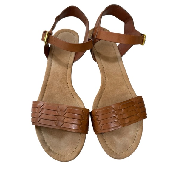 Lauren Ralph Lauren Brown Leather Woven Sandals Wood Heel Size 10 - Picture 4 of 11